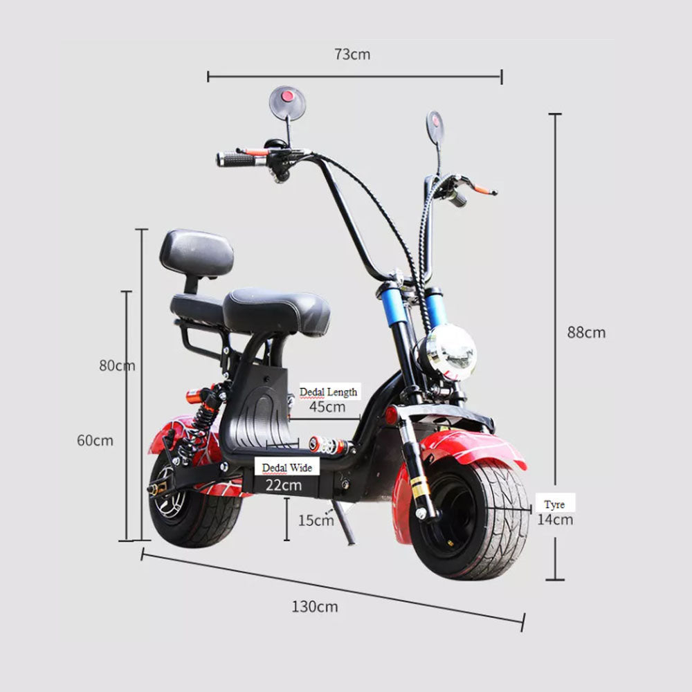 CRONY Small Harley two seat big tires with BT 1000w 60KM/H high power two wheels adult electric scooter motorcycle | orange