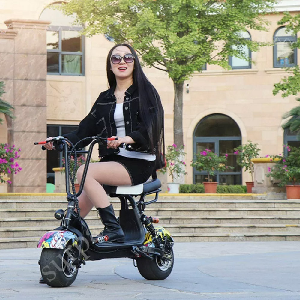 CRONY Small Harley two seat big tires with BT  1000w 60KM/H high power two wheels adult electric scooter motorcycle | orange