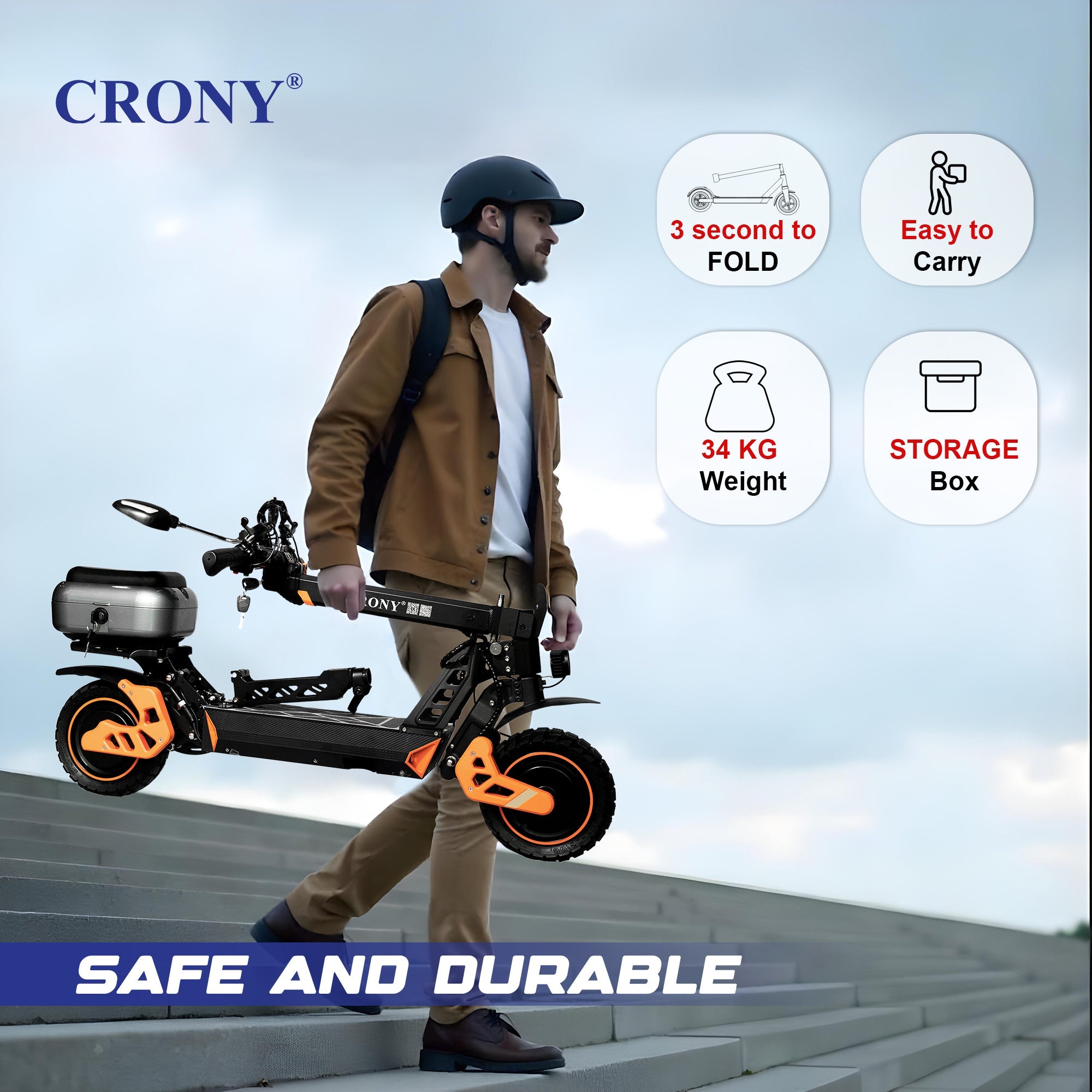 CRONY M4 Max Dual Drive Electric Scooter 1200Wx2 Motors 48V/20AH Battery 35-50KM Range Disc Brakes Front/Rear Suspension