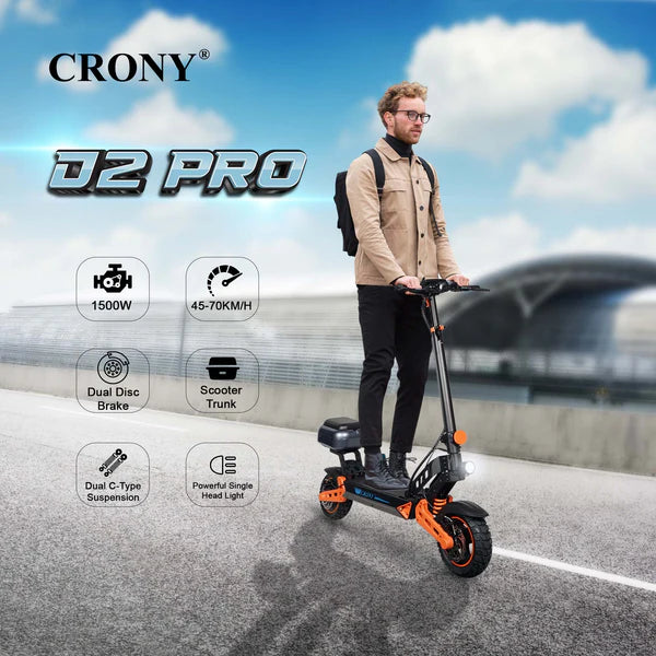 Crony D2 Pro – High Speed Electric Scooter (1500W, 70 KM/H, Dual Suspension)