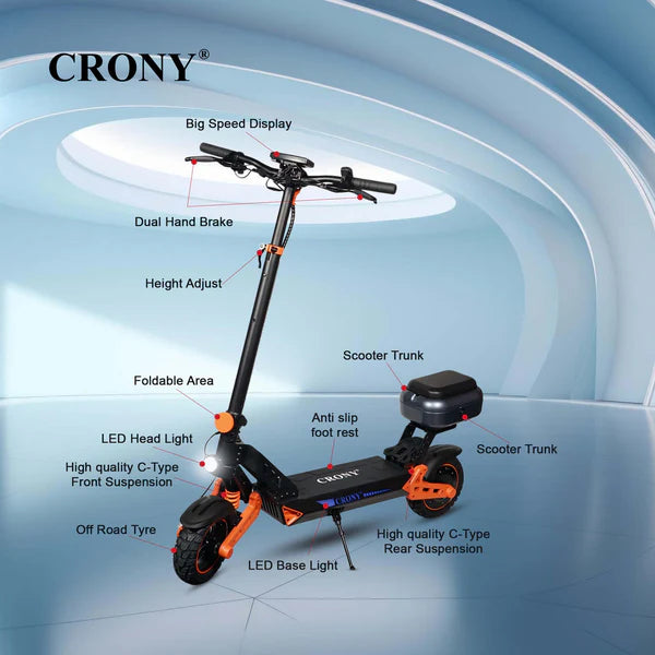 Crony D2 Pro – High Speed Electric Scooter (1500W, 70 KM/H, Dual Suspension)