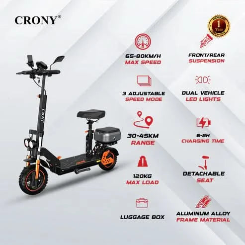 Crony M5 Pro – Powerful Electric Scooter (1500W, 80 KM/H, Dual Suspension)