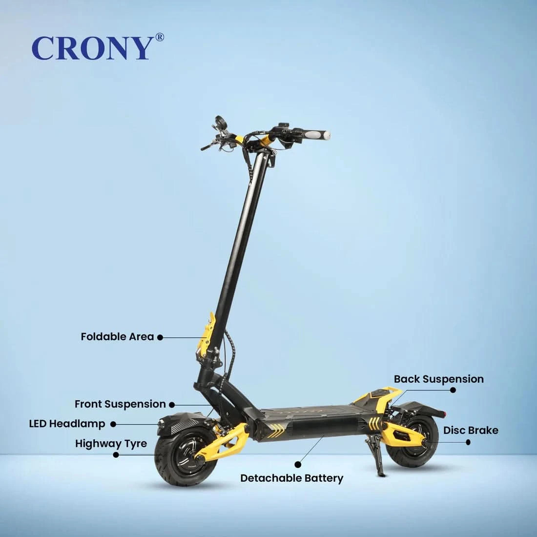 Crony V8 – Dual Motor Electric Scooter (1600Wx2, 80 KM/H, Detachable Battery)