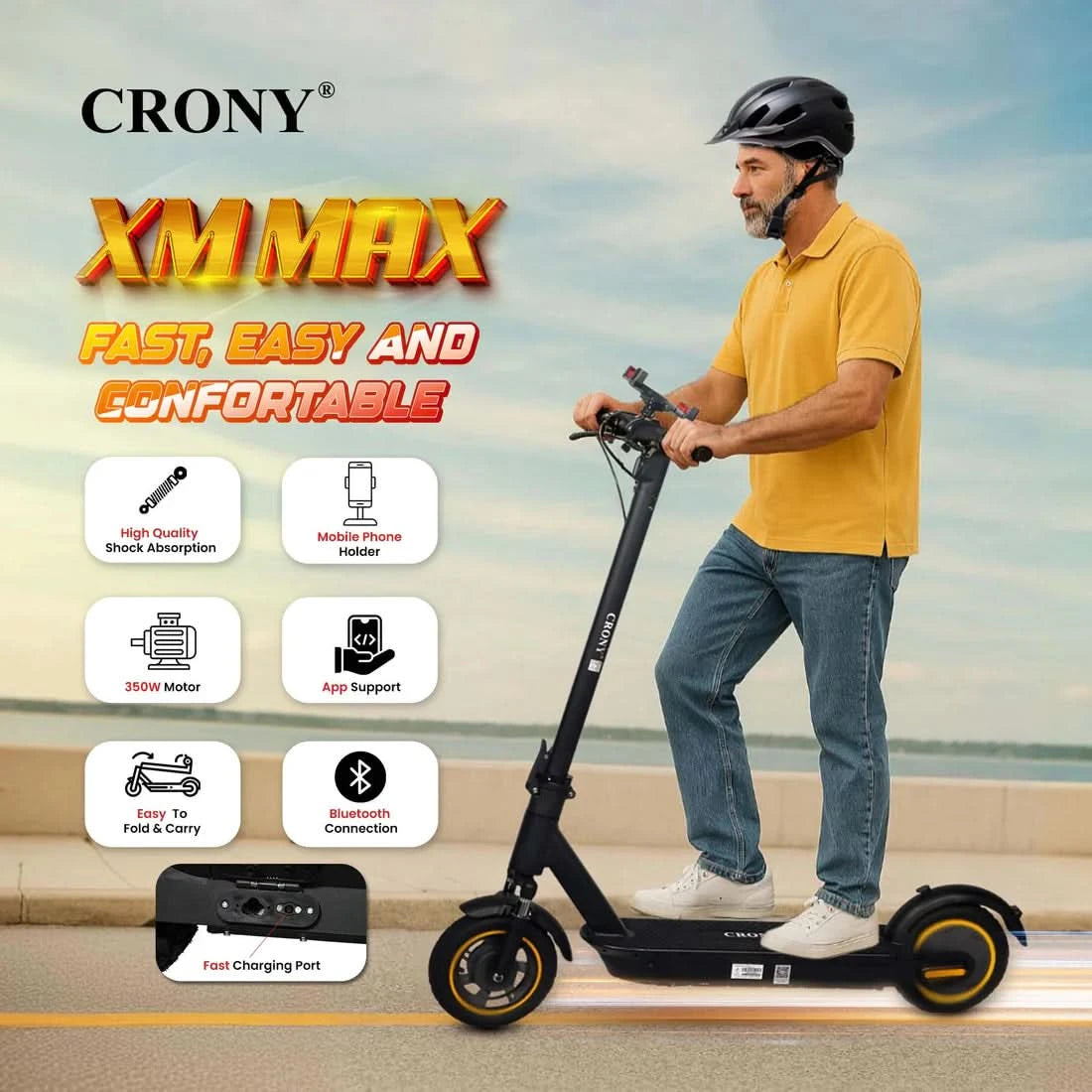 Crony XM Max – Folding Commuter Electric Scooter (350W, 55 KM/H)