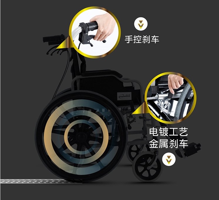 CRONY S01 Widened and load-bearing hand push folding Wheelchairs 24&quot; Large Wheel 150KG Capacity