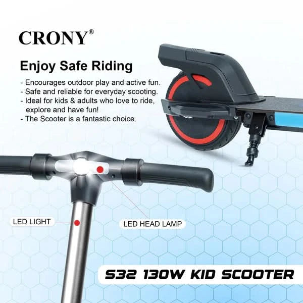 Crony S32 – Kids Electric Scooter (130W, 16 KM/H, LED Lights)